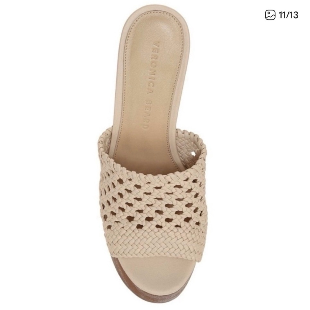 Veronica Beard Guadalupe Woven Leather Wooden-Heel Mules